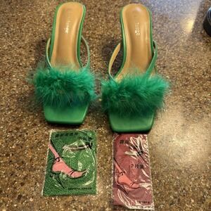 Enelauge Shoes Womens Size 42 Fluffy Feather Slip On High Heel Sandals Dress